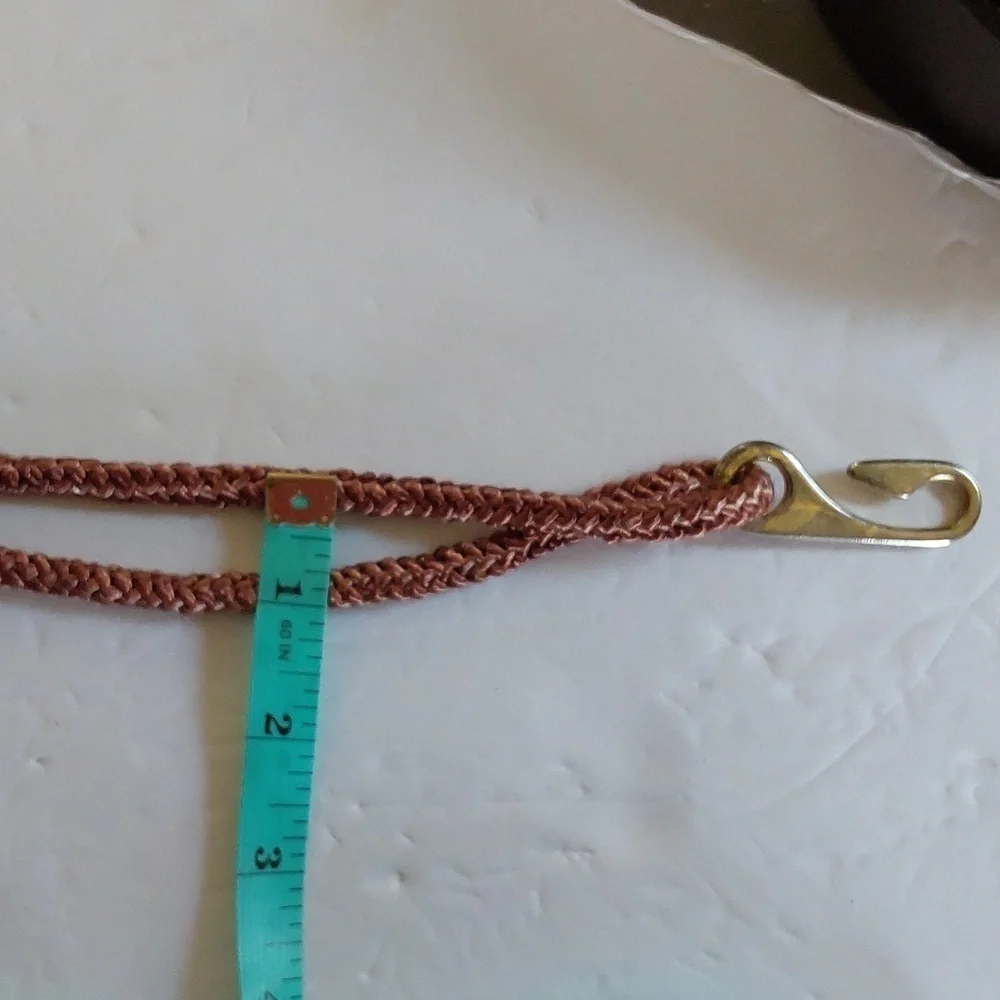 Women's Brown Cord Gold EMBLEM Beads Dress Belt Boho Neutral Sz. S/M